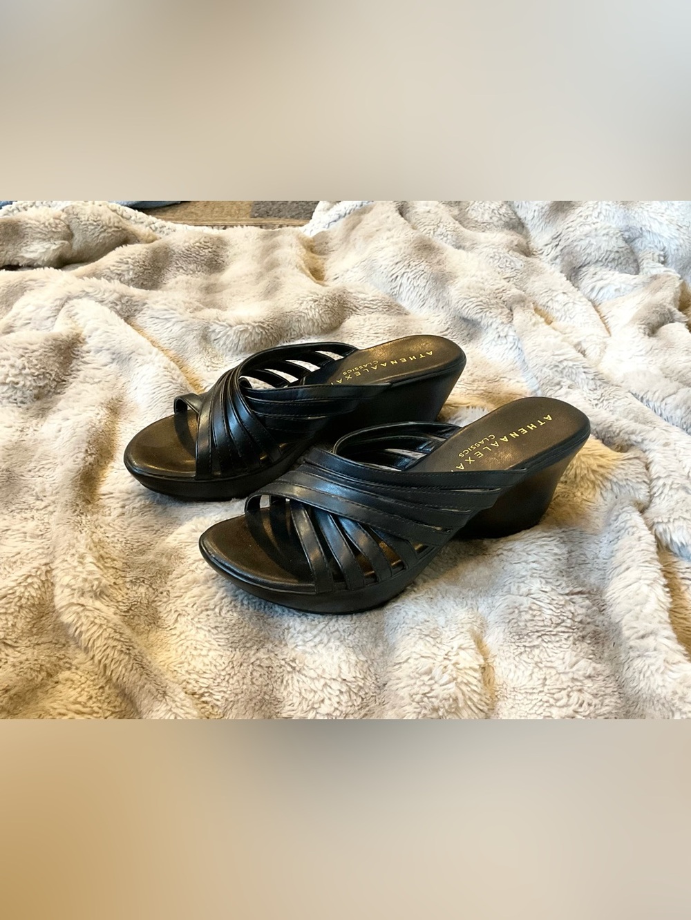 Black Strappy Low Heel Slide Sandals